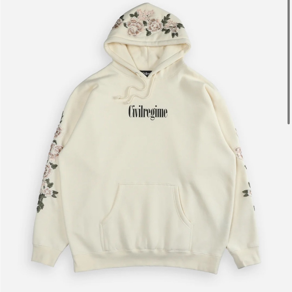 COPY - CIVIL REGIME (WHITE) ROSES OVERSIZED COZY HOODIE IN BONE